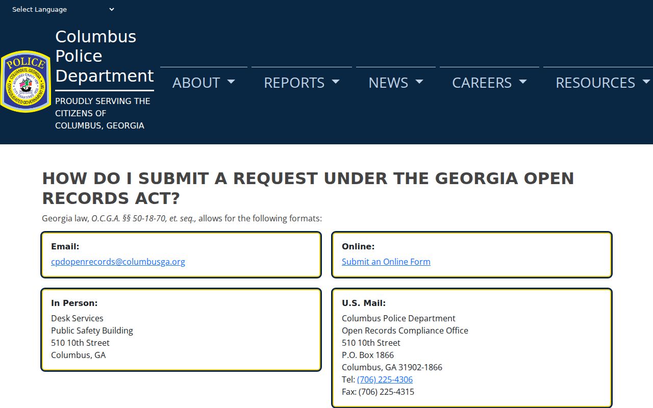 Columbus residents directory police open records channels