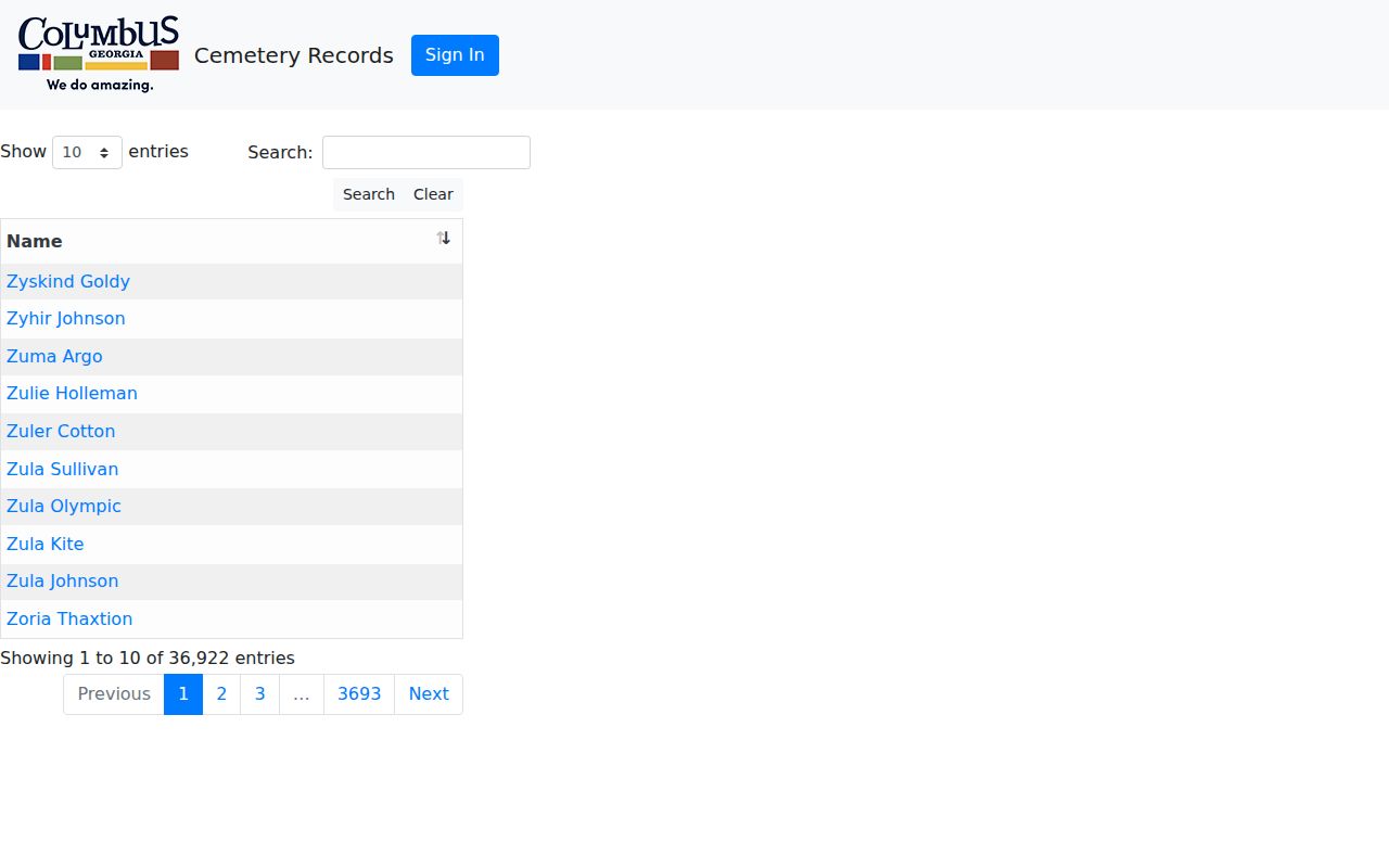 Columbus neighbors cemetery records database