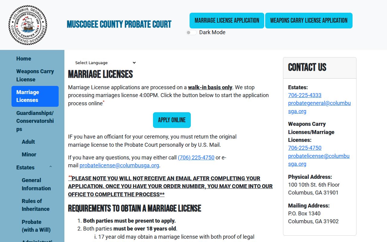 Columbus neighbors Muscogee marriage records