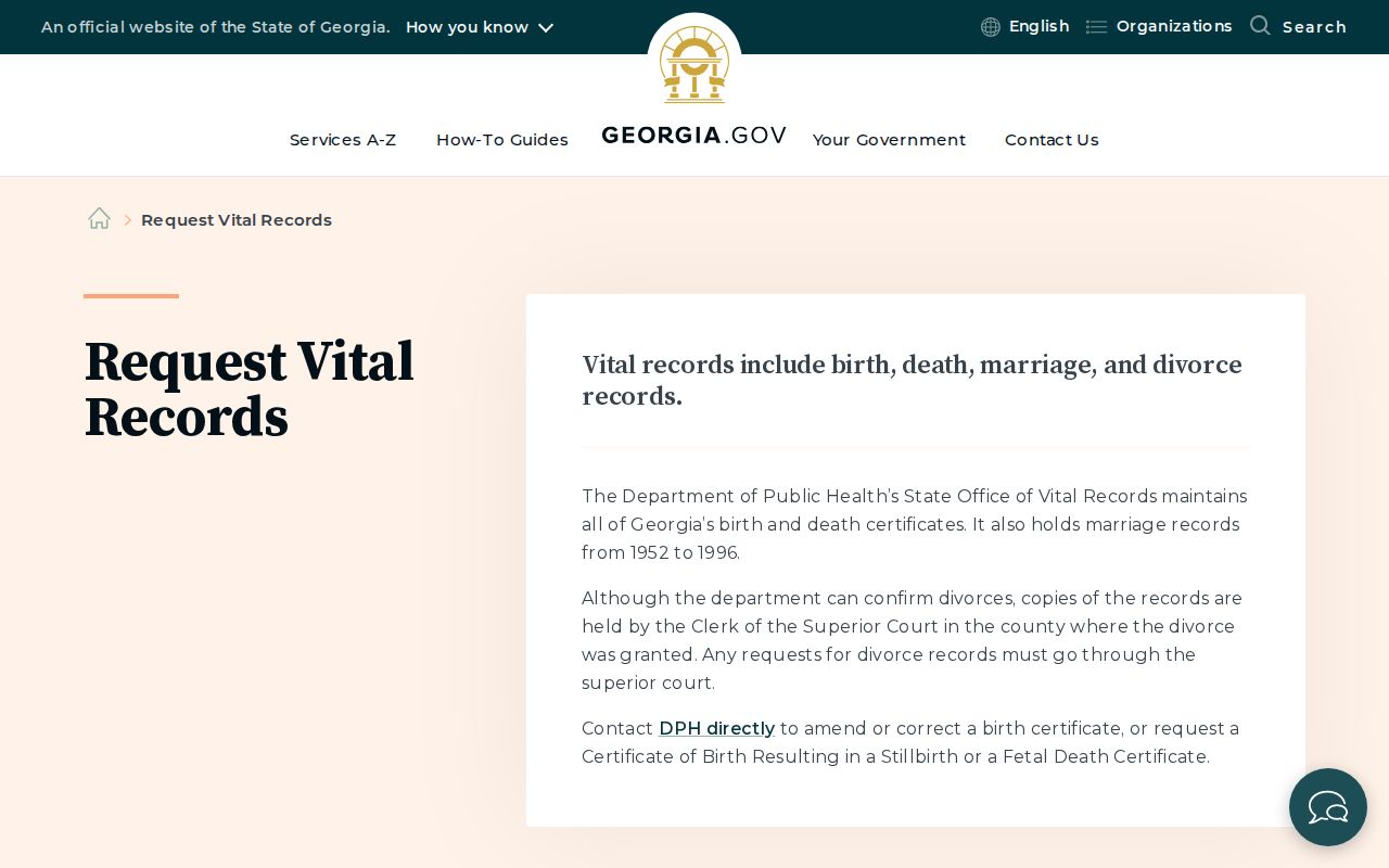Georgia official vital records request options