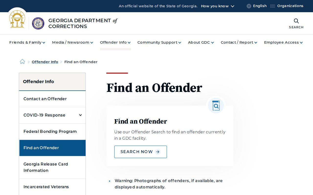 Georgia Department of Corrections official offender search